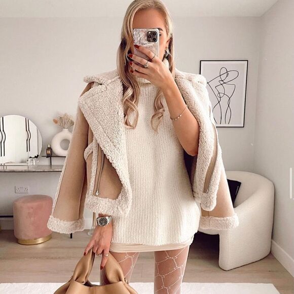 Zara DOUBLE FACED JACKET WITH FAUX SHEARLING - Picture 1 of 10